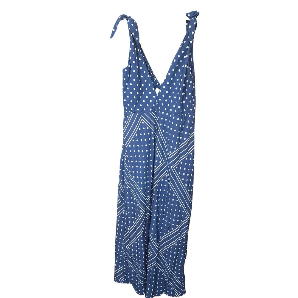 Abercrombie & Fitch Blue Polka Dot Tie-Front Cutout Maxi Dress L Vacation Summer
